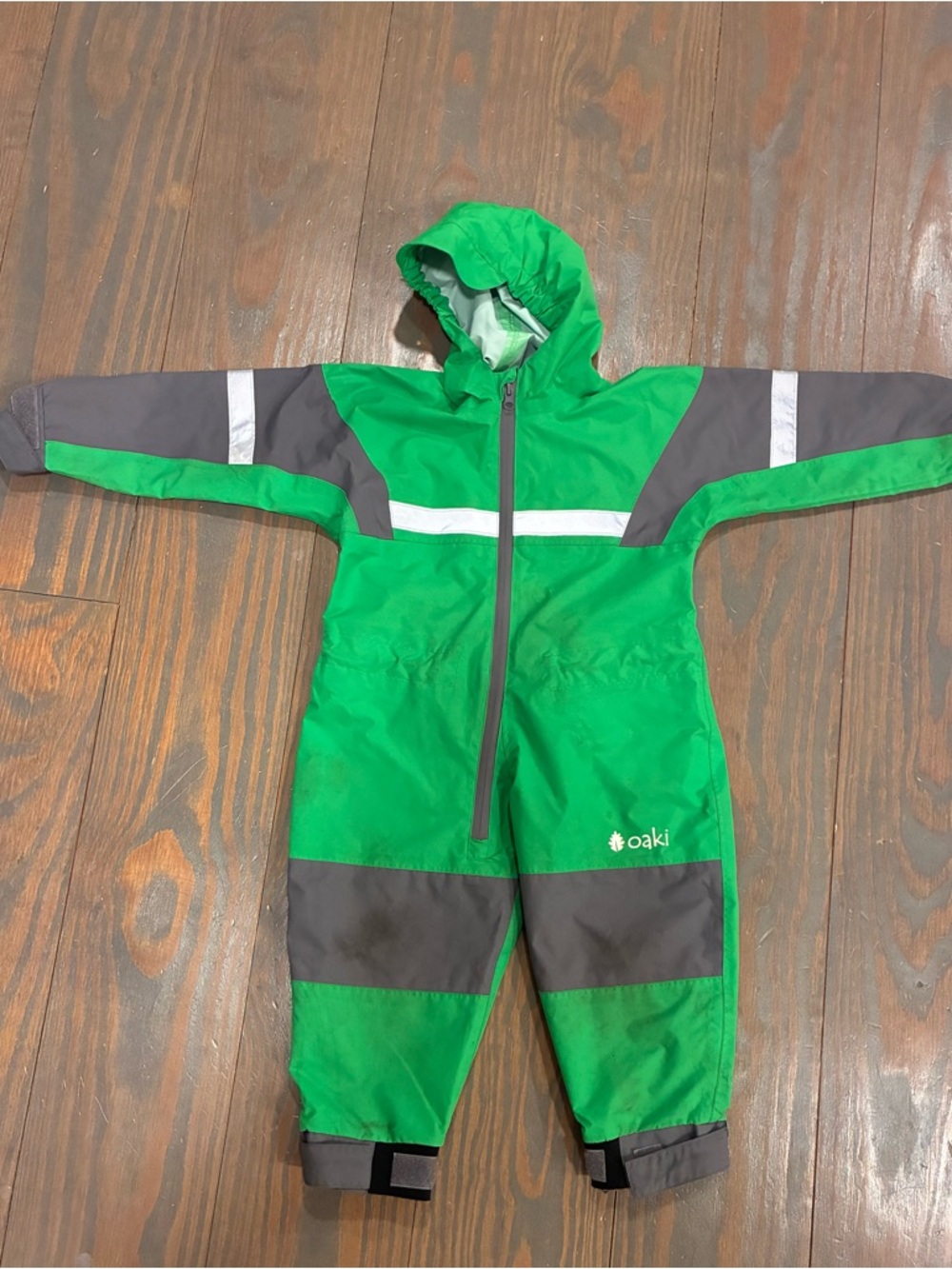 OAKi Bright Green and Gray Toddler Rain Coverall